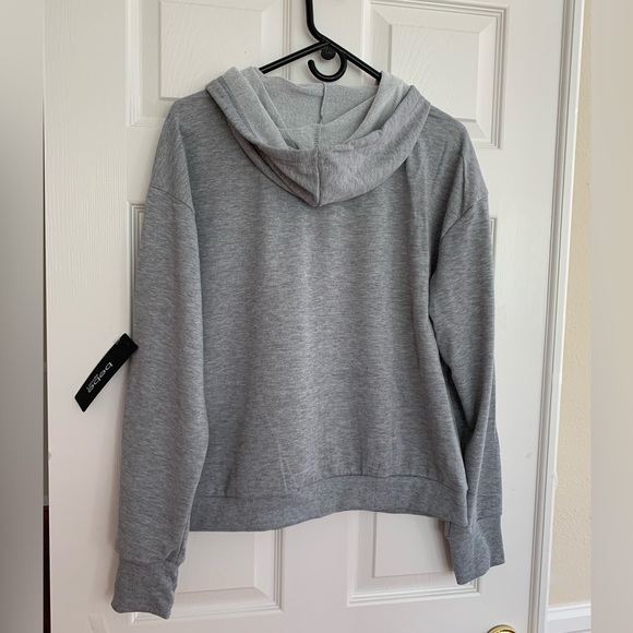 FINAL PRICE NWT Bebe Hoodie: Heather Gray Front Signature Logo Zipper Pockets L - Picture 2 of 9